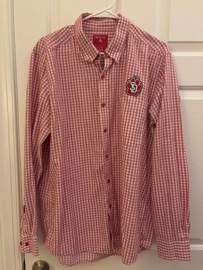 Antigua Men's Red Gingham Button-Down Shirt South Dakota
